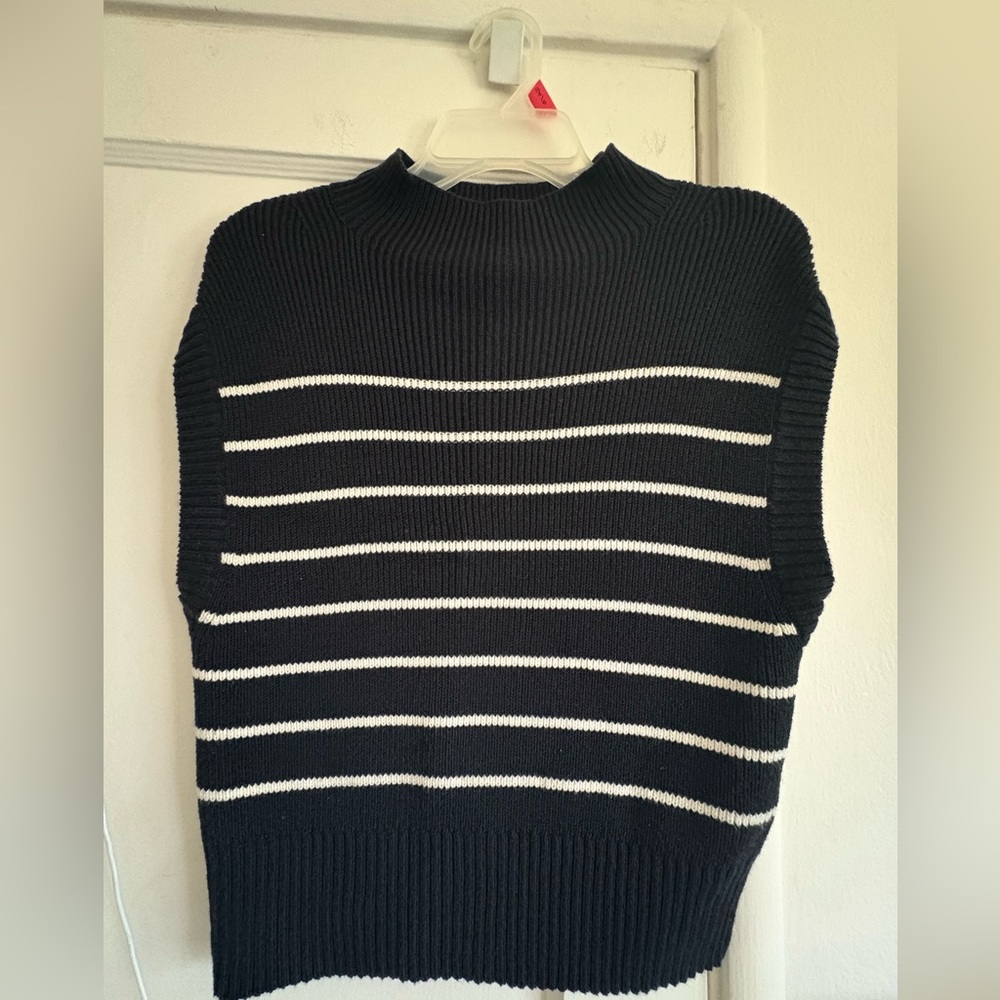 Maeve Black and White Striped Turtleneck Sweater